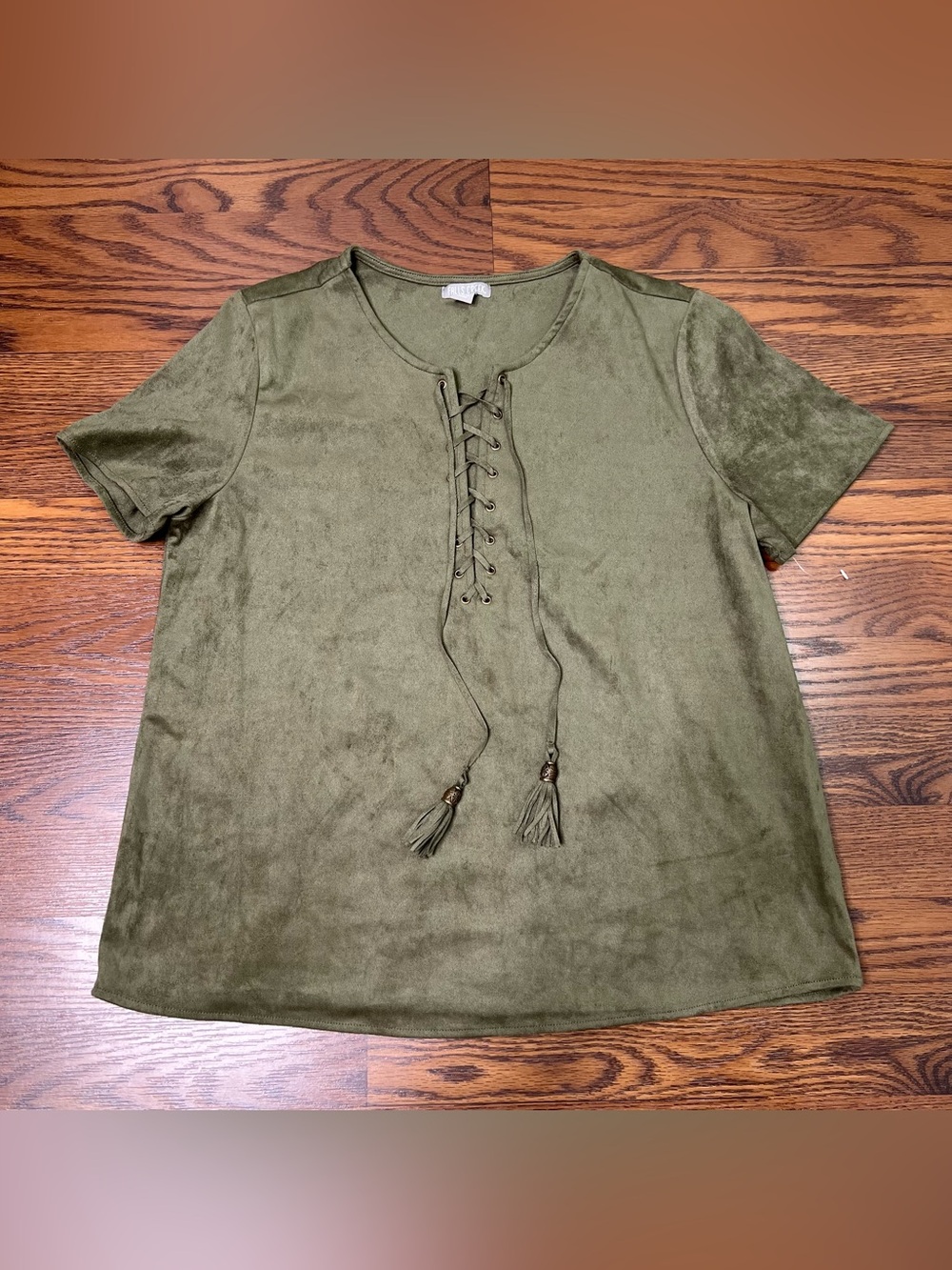 Falls Creek Lace Up Olive Green Top size Medium